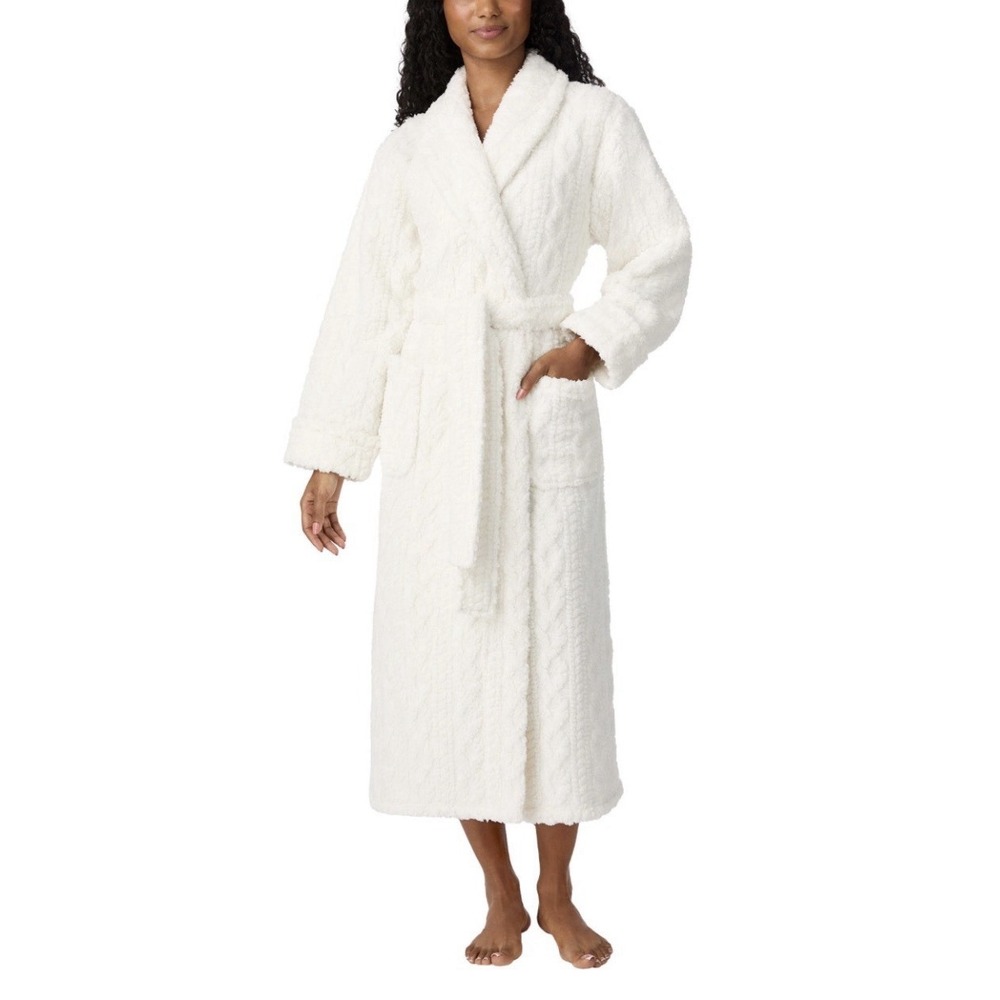 Room Service Women‎ Size Small Cable Knit Cozy Wrap Robe White